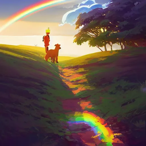 Image similar to painting dog's crossing rainbow bridge smooth median photoshop filter cutout vector, behance hd by jesper ejsing, by rhads, makoto shinkai and lois van baarle, ilya kuvshinov, rossdraws global illumination