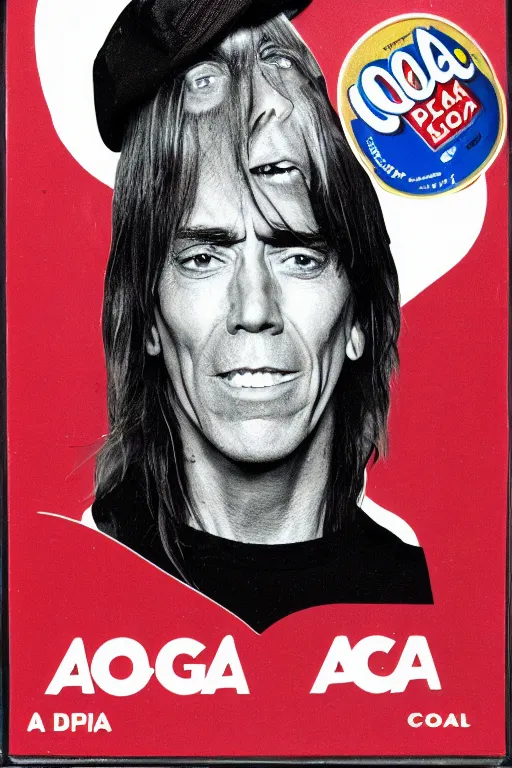 Image similar to a plastic bottle of cola with iggy pop's head on the cap and label