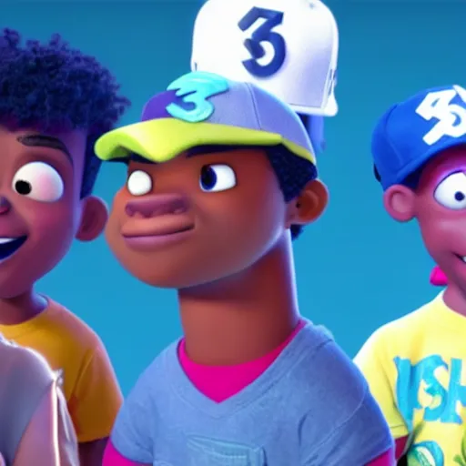 Image similar to a tv still of Chance The Rapper starring in a 2006 Pixar Animated movie