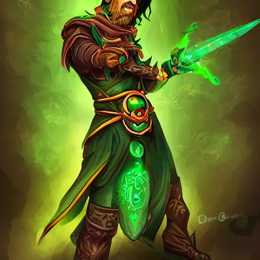 Prompt: green jade gem assassin, daggers, green gem, hearthstone coloring style, epic fantasy style art, fantasy epic digital art