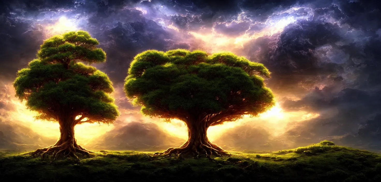 Prompt: godly tree of life closeup seen from outer space engulfs the earth closeup macro upscale, cinematic view, epic sky, detailed, concept art, low angle, high detail, warm lighting, volumetric, godrays, vivid, beautiful, trending on artstation, by jordan grimmer, huge scene, grass, art greg rutkowski