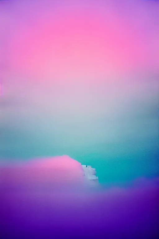 Image similar to high quality pastel coloured film close up wide angle photograph of a model wearing clothing swimming on cloud furniture in a icelandic black rock!! environment in a partially haze filled dreamstate world. three point light, rainbow. photographic production. art directed. pastel colours. volumetric clouds. pastel gradient overlay. waves glitch artefacts. extreme facial clarity. 8 k. filmic.