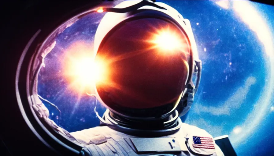 Image similar to movie still of a transcendental astronaut being, cinematic composition, cinematic light, anamorphic lens