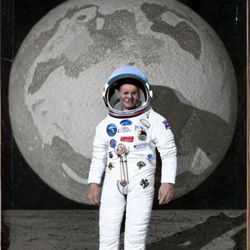 Image similar to a cowboy standing in front of his spaceship and wearing a spacesuit designed by NASA