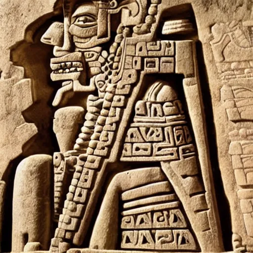 Prompt: mayan carving of dan akroyd piloting a ufo, national geographic, award winning