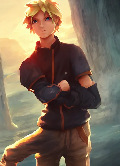 Prompt: An epic fantasy pokemon anime style portrait painting of a young blonde boy thief, unreal 5, DAZ, hyperrealistic, octane render, cosplay, RPG portrait, dynamic lighting