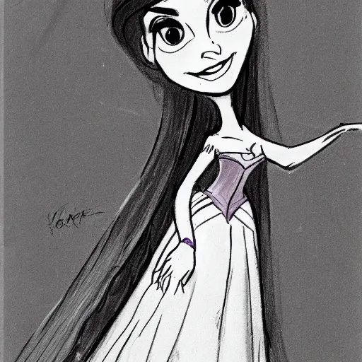 Image similar to milt kahl sketch of victoria justice as princess with hair tendrils