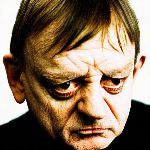 Prompt: mark e smith with a price tag on his head that says for sale