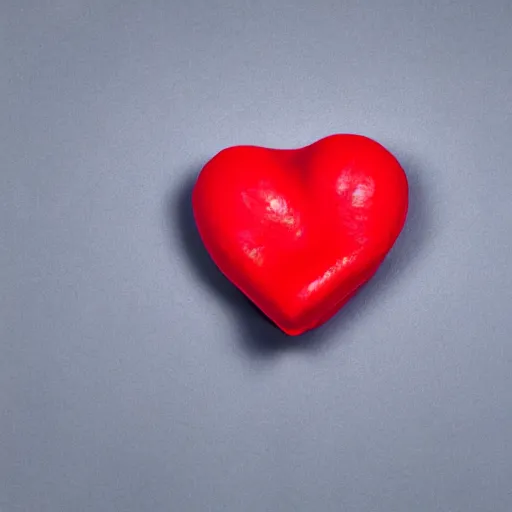 Image similar to 3d render of a badly formed red putty heart shape in the middle of a gray sheet of paper