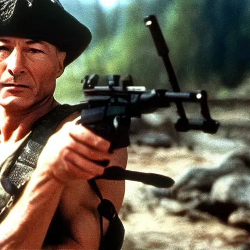 Image similar to a film still of patrick stewart in the movie rambo