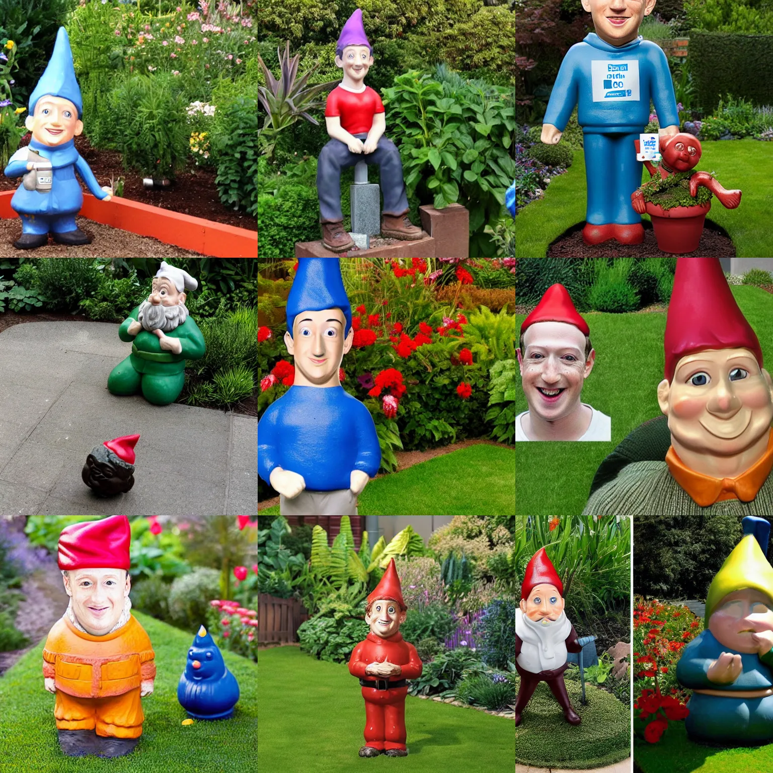 Prompt: mark zuckerberg as novelty garden gnome