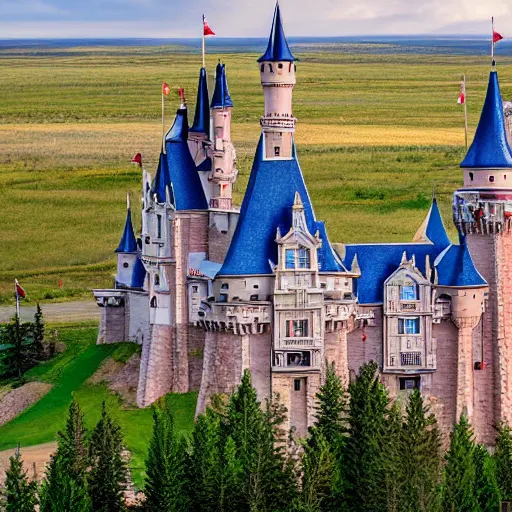 Image similar to the disney castle in lancaster park alberta, 4 k, high detail, high - resolution photograph, professional photography, ultra - detail