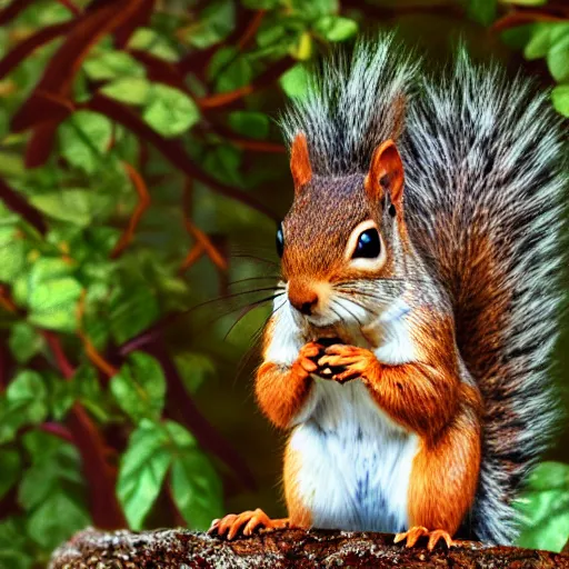 Prompt: Squirrel eating rose bush, realistic artstyle, wide shot, dramatic lighting, octane render, hyperrealistic, high quality, highly detailed, HD, beautiful, cinematic, 8k, unreal engine, facial accuracy, symmetrical