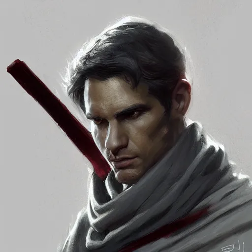 Prompt: portrait of a man by greg rutkowski, jedi knight, he looks like sam witwer, very short hair, wearing gray jedi robes, star wars expanded universe, he is about 2 0 years old, highly detailed portrait, digital painting, artstation, concept art, smooth, sharp foccus ilustration, artstation hq