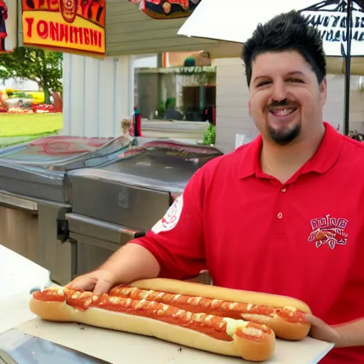 Image similar to a hotdog salesman