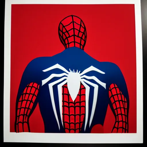 Image similar to spiderman silk screen banksy, 8 k, studio lighting