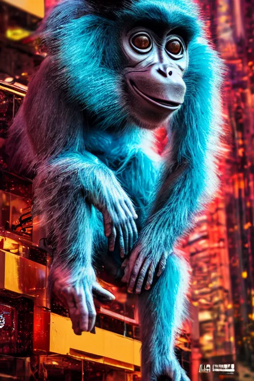 Prompt: Photography of ultra mega super hyper realistic detailed monkey in cyberpunk suit with many details by Hiromasa Ogura . Photo made from 30 meters distance on Leica Q2 Camera, Rendered in VRAY and DaVinci Resolve and MAXWELL and LUMION 3D, Volumetric cyan gold natural light