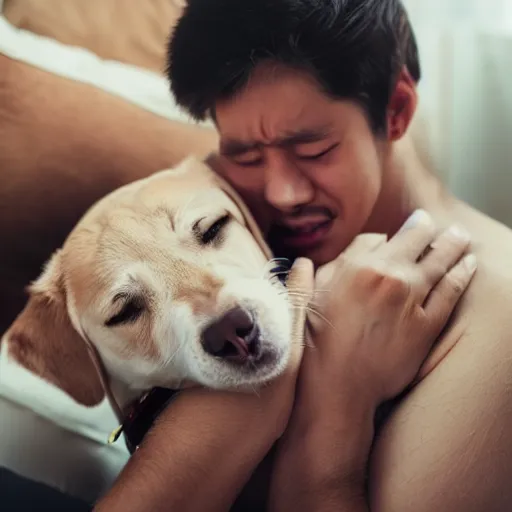 Image similar to human and pet in pain but are unable to communicate to each other