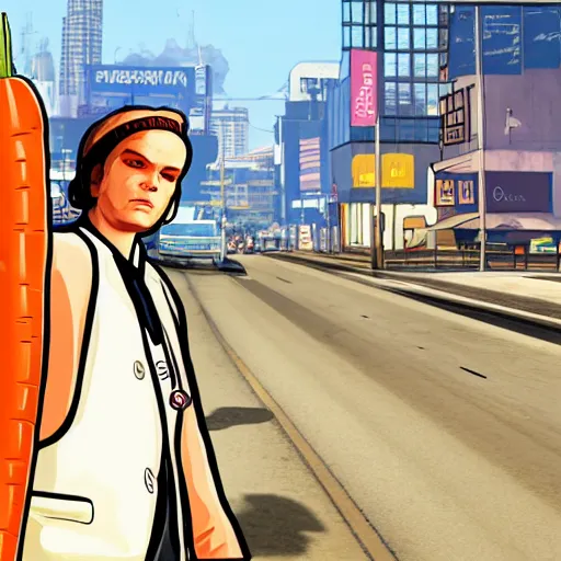 Image similar to carrot in gta loading screen, sharp, 4k, high details