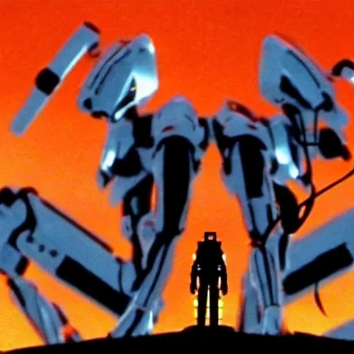 Image similar to movie still of robot evangelion, cinematic composition, cinematic light, criterion collection, by wes craven