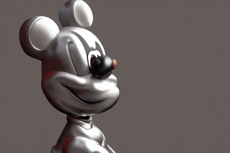 Image similar to stylized shiny polished silver statue full body extra limbs bizarre cosmic horror demonic demon made of marble of disney character mickey mouse, perfect symmetrical body, perfect symmetrical face, hyper realistic, hyper detailed, by johannen voss, by michelangelo, octane render, blender, 8 k, displayed in pure white studio room