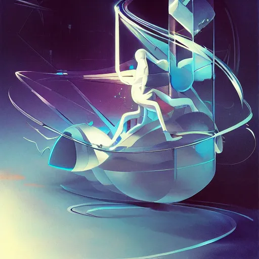 Image similar to scifi futurism automaton minimalism chrome by peter mohrbacher art Hajime Sorayama airbrush hyperrealism model abstract shatter fragments cubism futurism pastel blue soft flat minimal minimalism portrait face jackson pollock ukiyo-e lithograph mark ruthko swirl escape noise shimmer glow