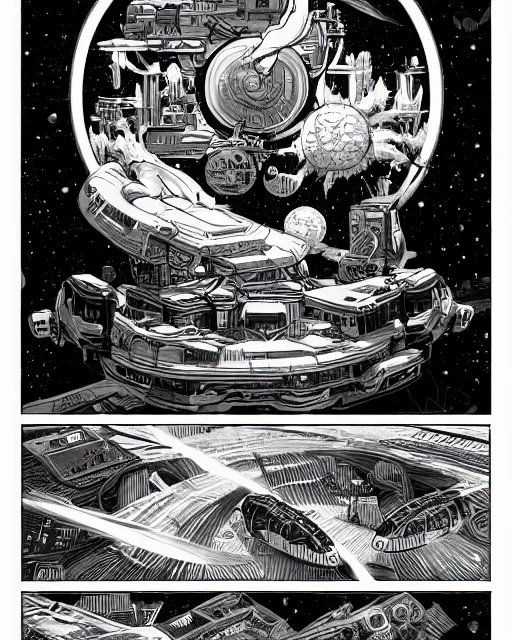 Image similar to mcbess illustration, scifi, futuristic, galaxy, nebula, raytracing, sharp focus, cinematic lighting, highly detailed, artstation, divine, ethereal palace