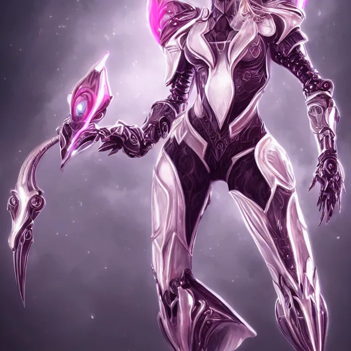 Prompt: highly detailed exquisite fanart, of a beautiful female warframe, but as a stunning anthropomorphic robot female dragon, standing elegantly with hand on hip, shining reflective off-white plated armor, slick elegant design, bright Fuchsia skin, sharp claws, full body shot, epic cinematic shot, realistic, professional digital art, high end digital art, DeviantArt, artstation, Furaffinity, 8k HD render, epic lighting, depth of field