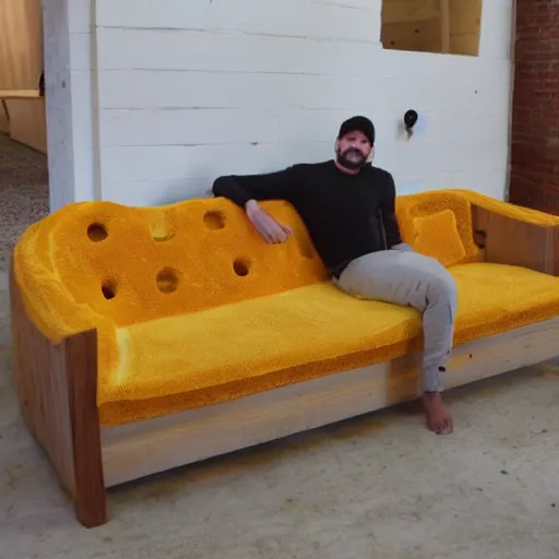 Image similar to sofa made from cheese with big holes