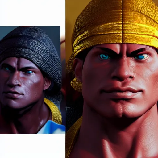 Image similar to oro and turtle from street fighter smooth shading, ultra detailed, high resolution, cinematic, unreal engine 5, perfect face, fine details, studio lighting, subtle shadows, photorealism, hyper realism, 3 d render, hyper detailed