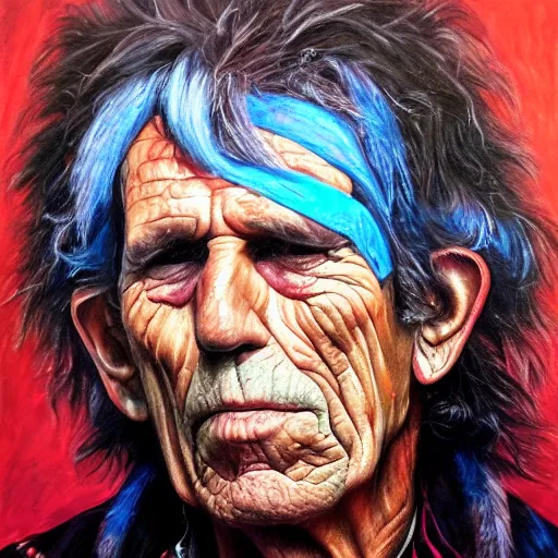 Prompt: A portrait of Keith Richards, 4k, oil painting