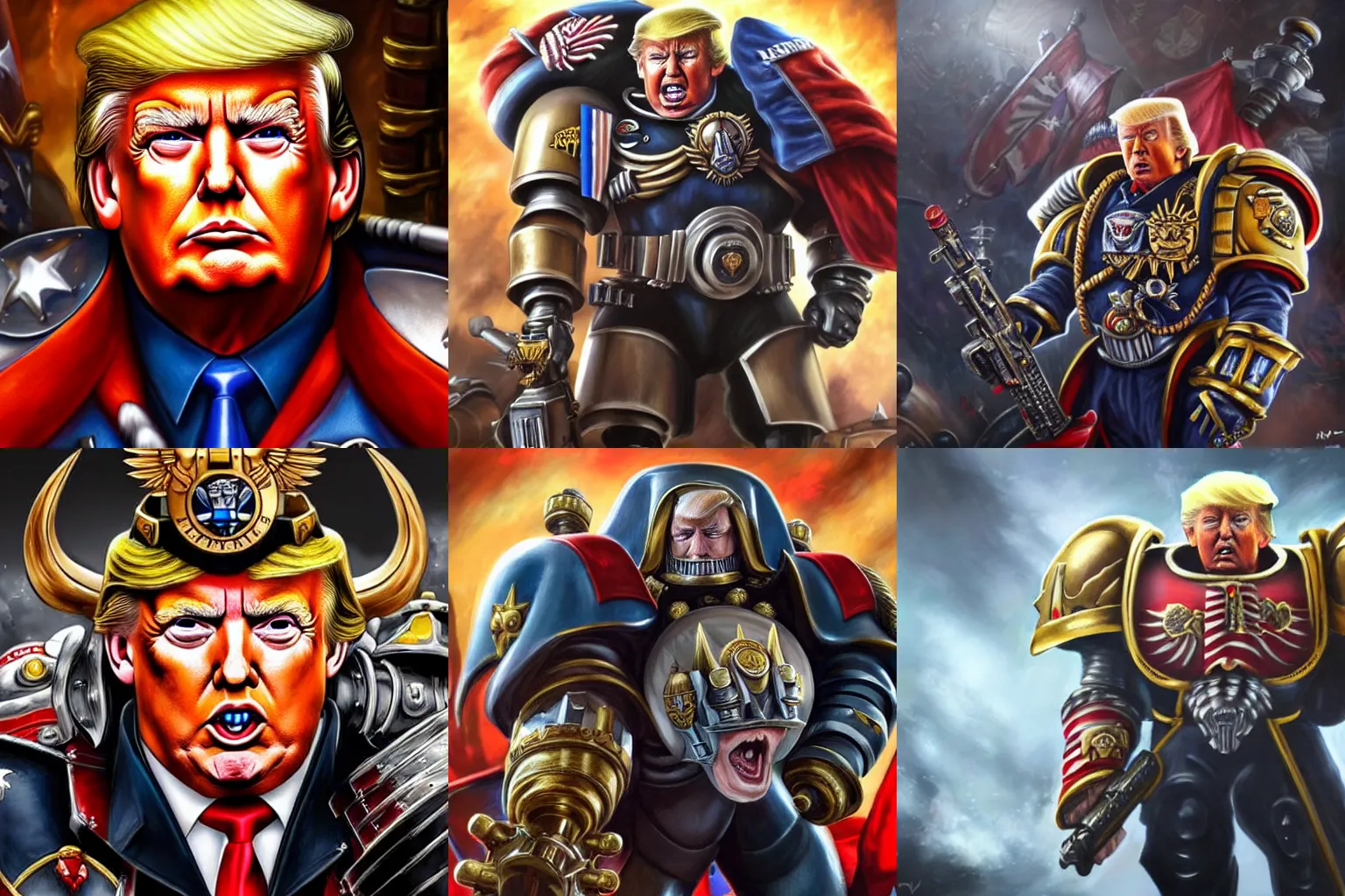 Prompt: Donald Trump in Warhammer 40k portrait, 4k resolution, highly detailed, artstation, very sharp, epic