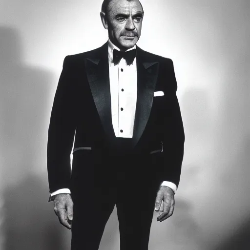 Prompt: a highly detailed cgi portrait of Sean Connery as James Bond, 30mm Annie Leibovitz