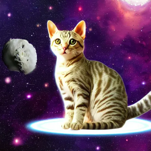 Prompt: a photorealistic kitty cat in space