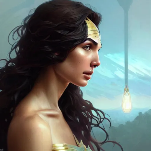 Image similar to beautiful natural Gal Gadot, intricate, elegant, highly detailed, digital painting, artstation, concept art, smooth, sharp focus, illustration, art by artgerm and greg rutkowski and alphonse mucha and loish and WLOP