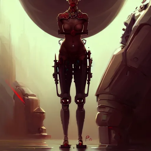 Image similar to by peter mohrbacher, beautiful composition, rule of thirds, full body, normal legs, man standing, with extremely large and intricate haircut with angry red eyes and slim features looking askance, eye cyberpunk bionics, elegant intricate baroque jewellery, highly detailed, digital painting, artstation, concept art, smooth, sharp focus, illustration,