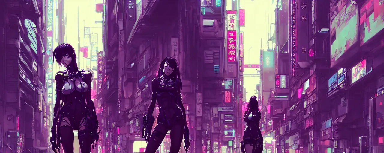 Image similar to hyper - realistic cyberpunk portrait of beautiful! anime woman standing on tokyo street, extreme detail, alluring, in style of yoji shinkawa, pan ren wei, col price, atey ghailan, by greg rutkowski, by greg tocchini, by james gilleard, by joe fenton, by kaethe butcher, grunge aesthetic