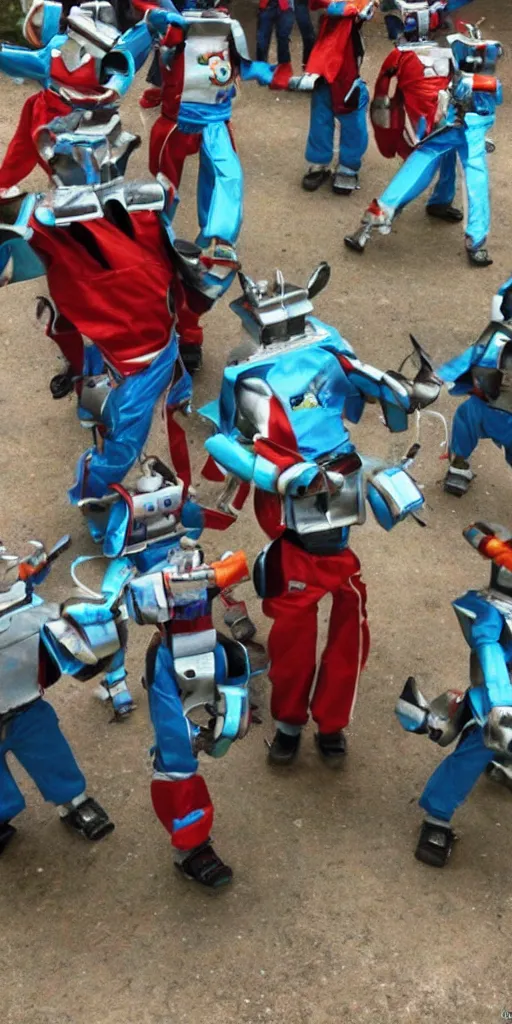 Prompt: extremely happy dancing andean robots