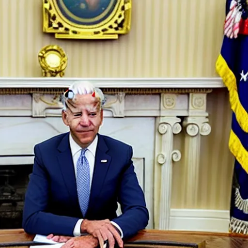 Image similar to photo of Joe Biden wearing bunny ears in the oval office, press release