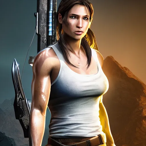 Image similar to Ellen Paige starring as Lara Croft, Studio Lighting, promotional material, 4K