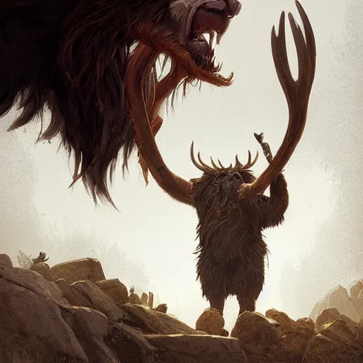 Prompt: hairy barbarian with moose head by greg rutkowski and mike winklemann