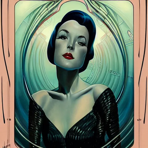 Image similar to a streamline moderne portrait in the style of anna dittmann and donato giancola and virgil finlay.