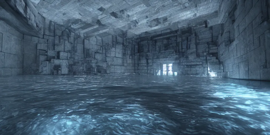 Image similar to floating water temple inside a void, kelly freas, unreal engine, high contrast