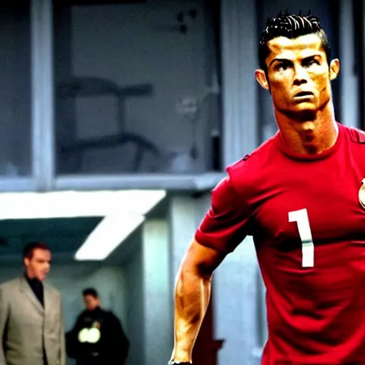 Prompt: movie still of cristiano ronaldo in the movie Heat,