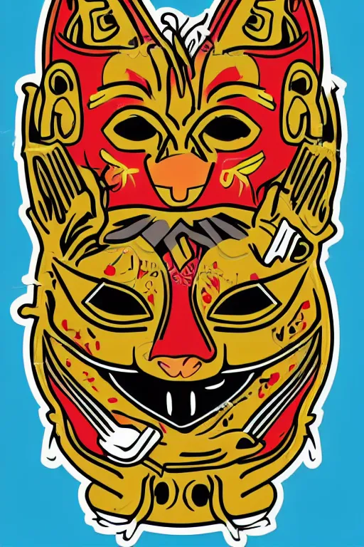 Image similar to Portrait of a cat as a Mexican wrestler in a mask, sticker, colorful, illustration, highly detailed, simple, smooth and clean vector curves, no jagged lines, vector art, smooth