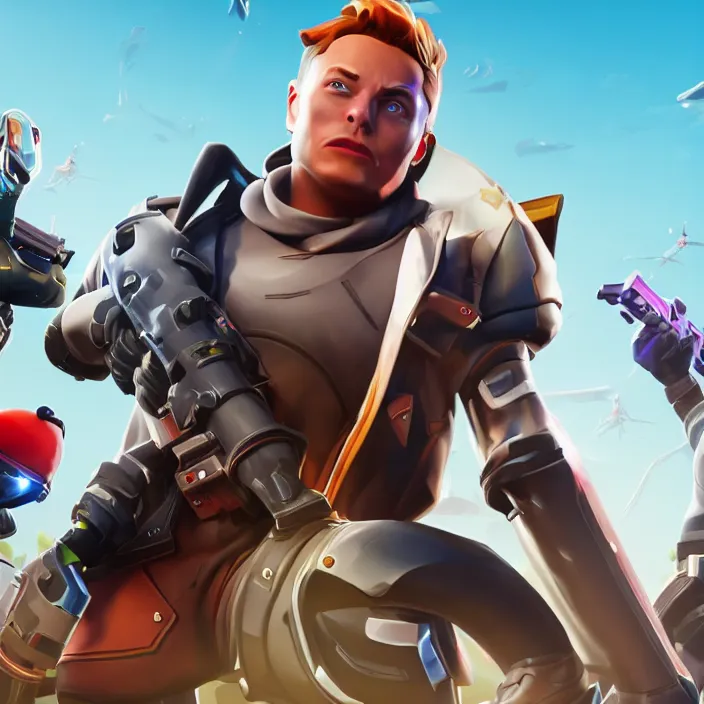 Image similar to Elon musk as a Fortnite character, cinematic, detailed