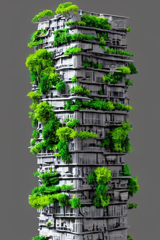 Image similar to 3 d printed physical model organic flowy including more than one city into one vertical building model that sits on a table in a room with a view back, multiple stories, with lush vegetation, colorful, 8 0 k, octane render, highly detailed 3 d render,