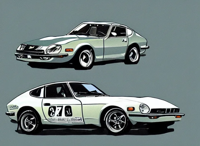 Image similar to a datsun 2 4 0 z in the art style of blake, quentin
