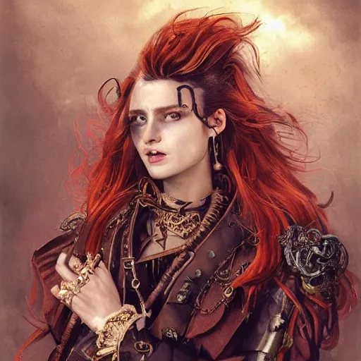 Image similar to portrait, headshot, insanely nice professional hair style, dramatic hair color, digital painting, of a old 17th century, old cyborg merchant, amber jewels, baroque, ornate clothing, scifi, realistic, hyperdetailed, chiaroscuro, concept art, art by Franz Hals and Jon Foster and Ayami Kojima and Amano and Karol Bak,