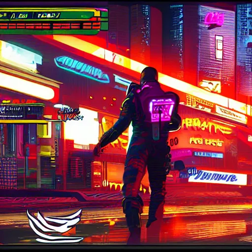 Image similar to Screenshot of Cyberpunk 2077 if it was a flash game on Newgrounds circa 2003, with poor vector art